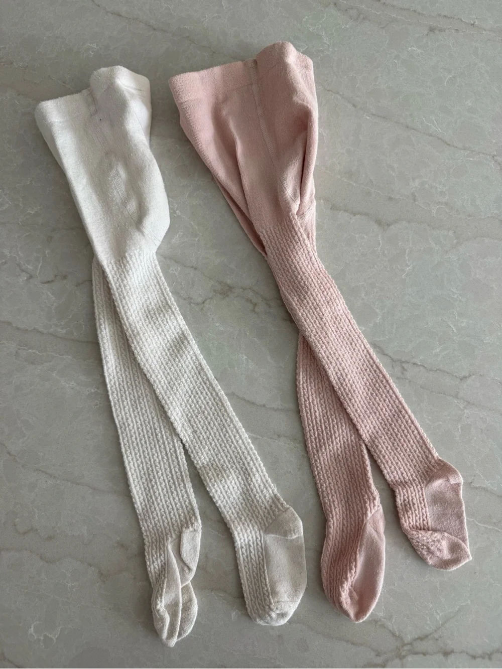 H&M Ribbed Knee-High Tights in Cream and Blush Pink